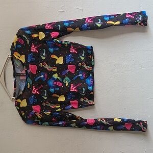 Women's junior's small medium semi-sheer cropped long sleeve shirt mushrooms